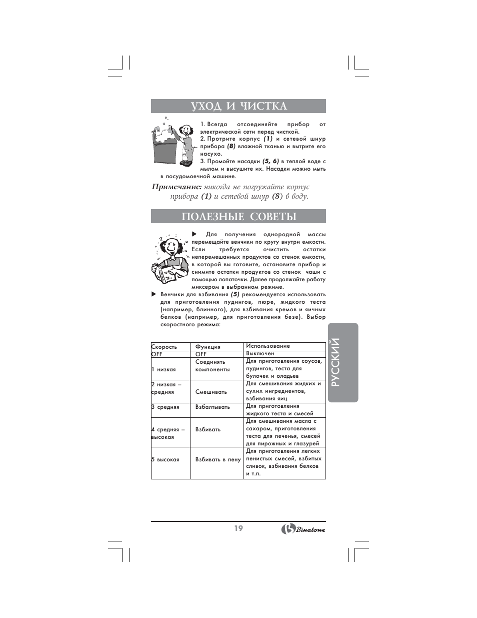 Русский уход и чистка, Полезные советы | Binatone NHM-7706 User Manual | Page 19 / 28
