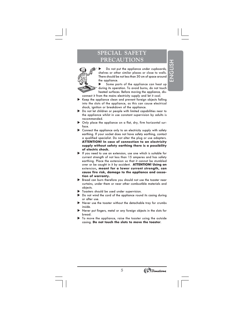 English special safety precautions | Binatone NT-7702 User Manual | Page 5 / 28