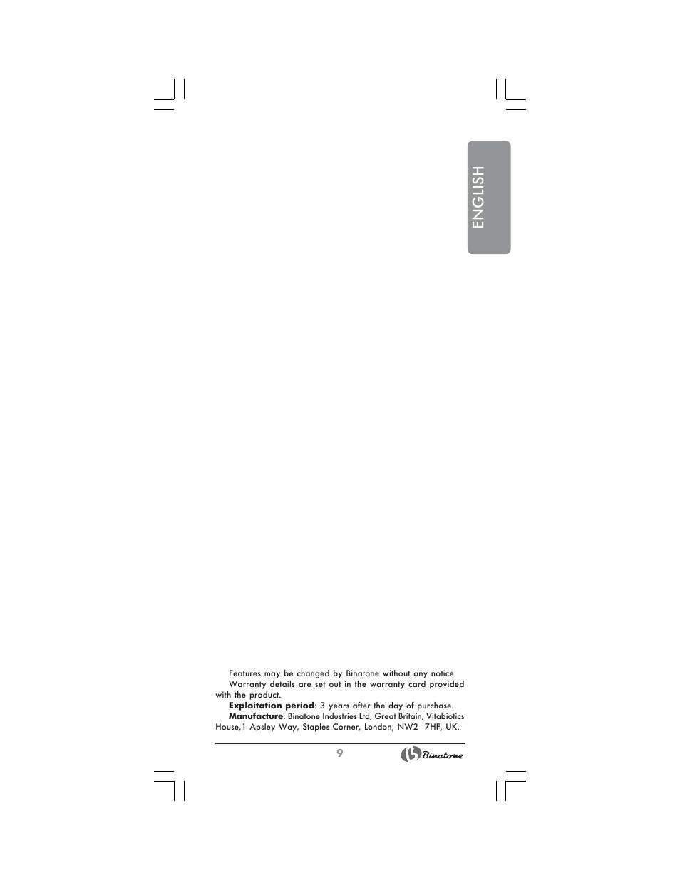 English | Binatone NT-7702 User Manual | Page 9 / 28