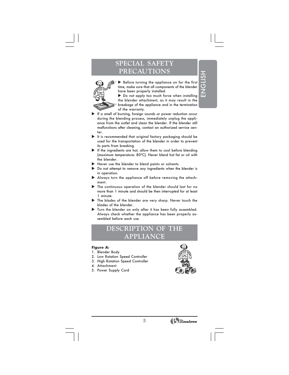 English special safety precautions, Description of the appliance | Binatone MRHB-8805 User Manual | Page 5 / 26