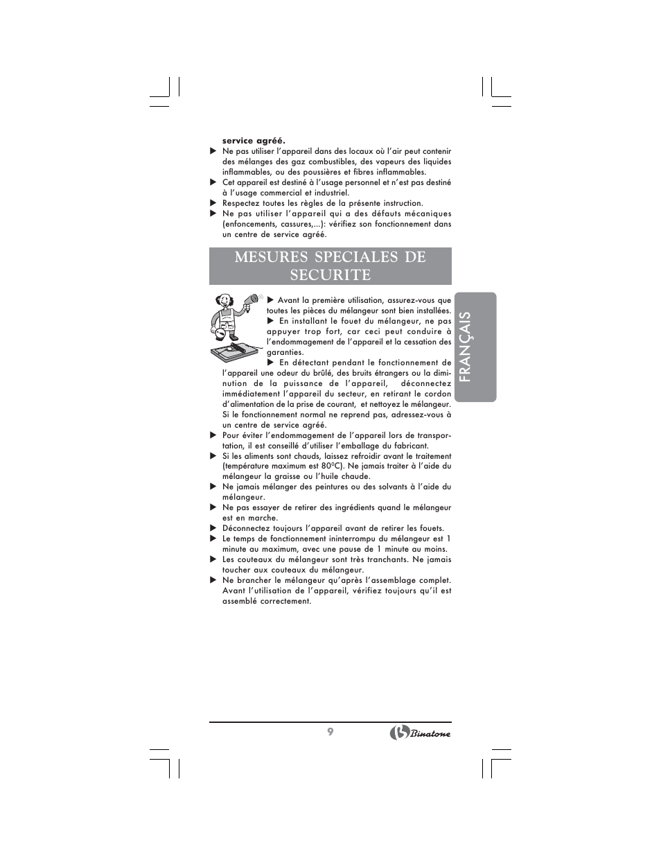 Français, Mesures speciales de securite | Binatone MRHB-8805 User Manual | Page 9 / 26