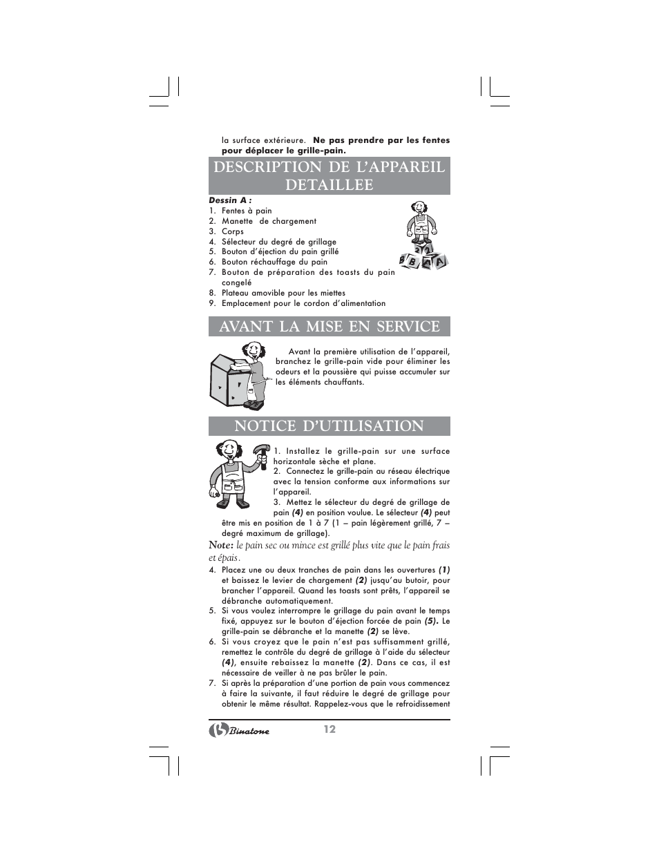 Description de l’appareil detaillee, Avant la mise en service, Notice d’utilisation | Binatone CWT-291 User Manual | Page 12 / 28