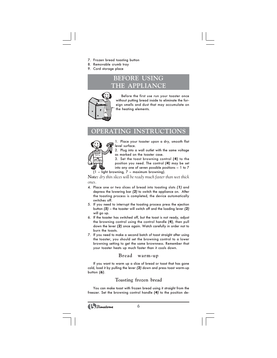 Before using the appliance, Operating instructions | Binatone CWT-291 User Manual | Page 6 / 28