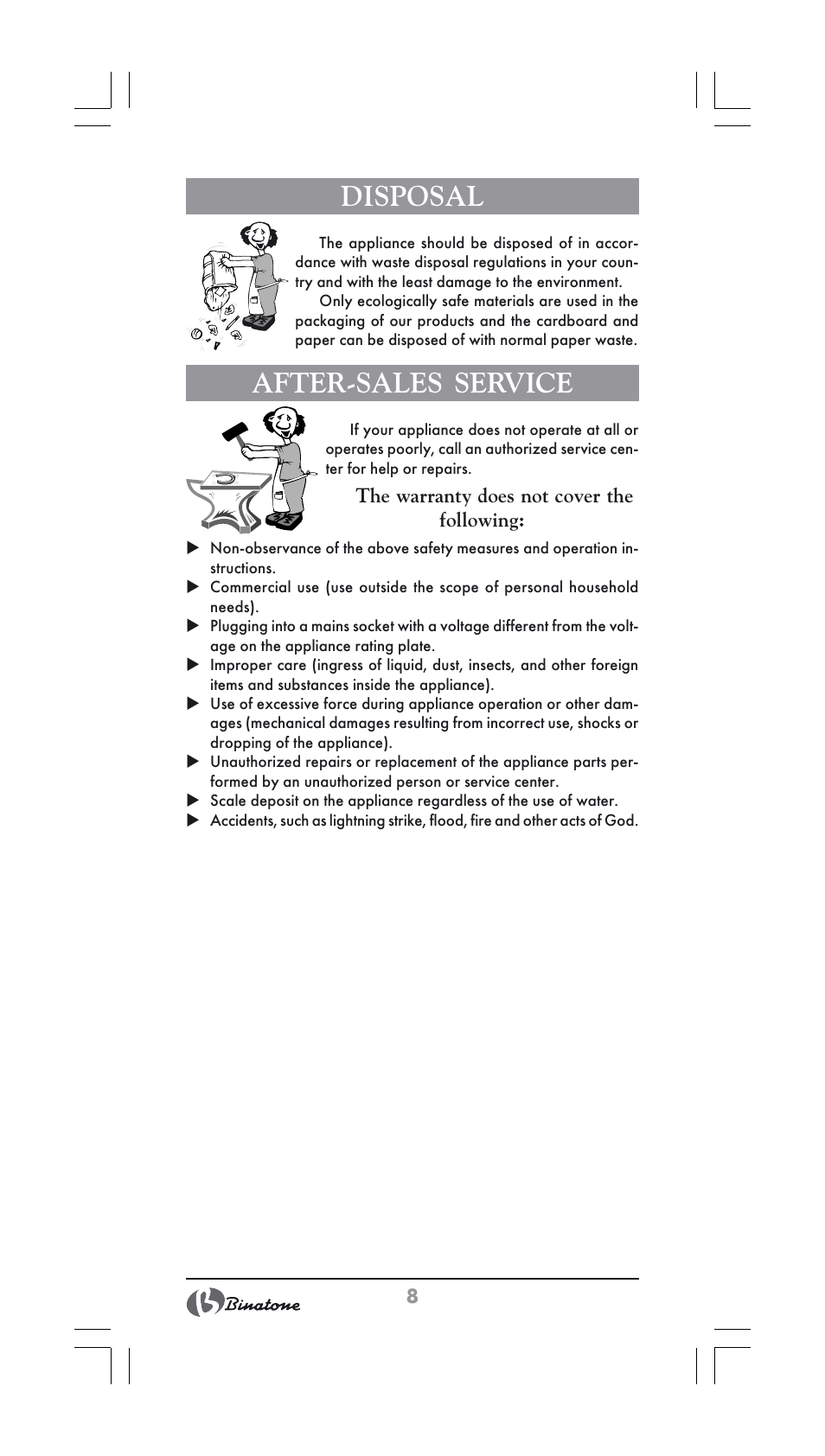 Disposal, After-sales service | Binatone CEJ-3500 User Manual | Page 8 / 30