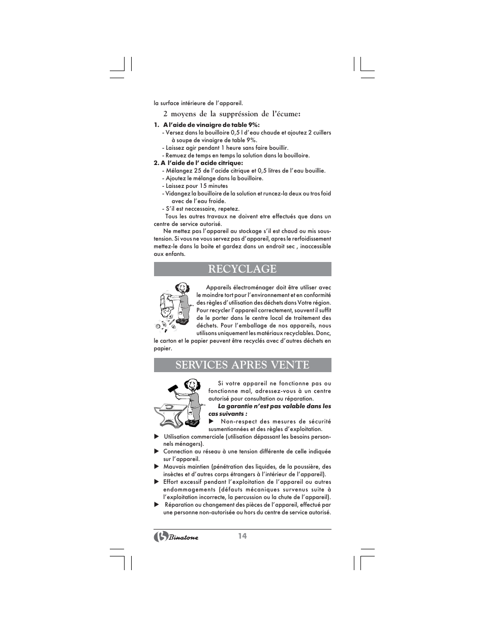 Recyclage, Services apres vente | Binatone CEJ-3300T User Manual | Page 14 / 28