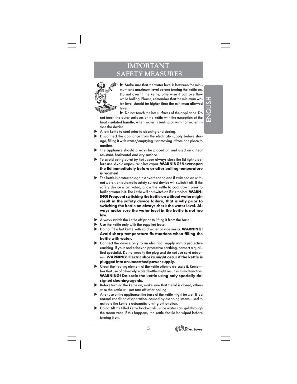 English important safety measures | Binatone CEJ-3300T User Manual | Page 5 / 28