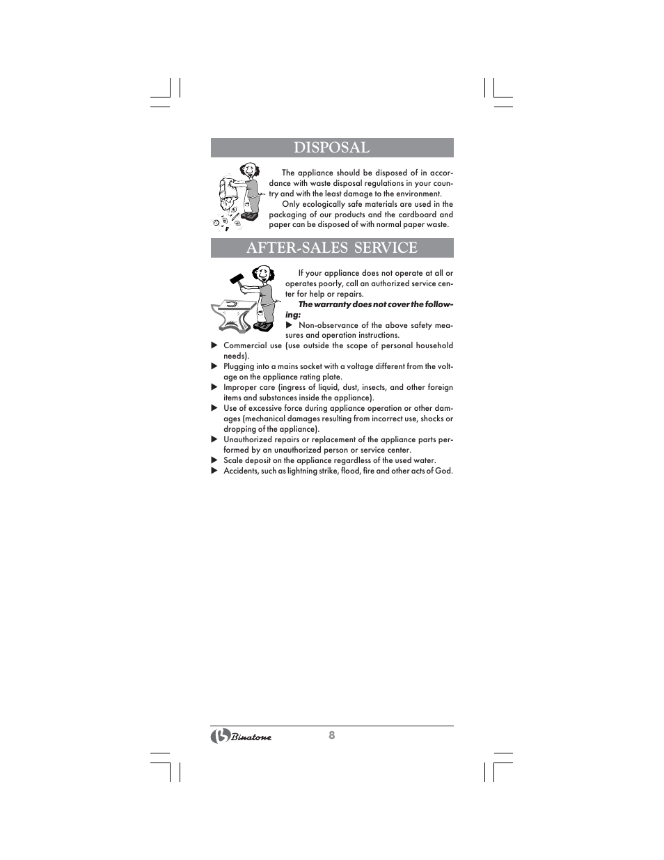 Disposal, After-sales service | Binatone CEJ-3300T User Manual | Page 8 / 28