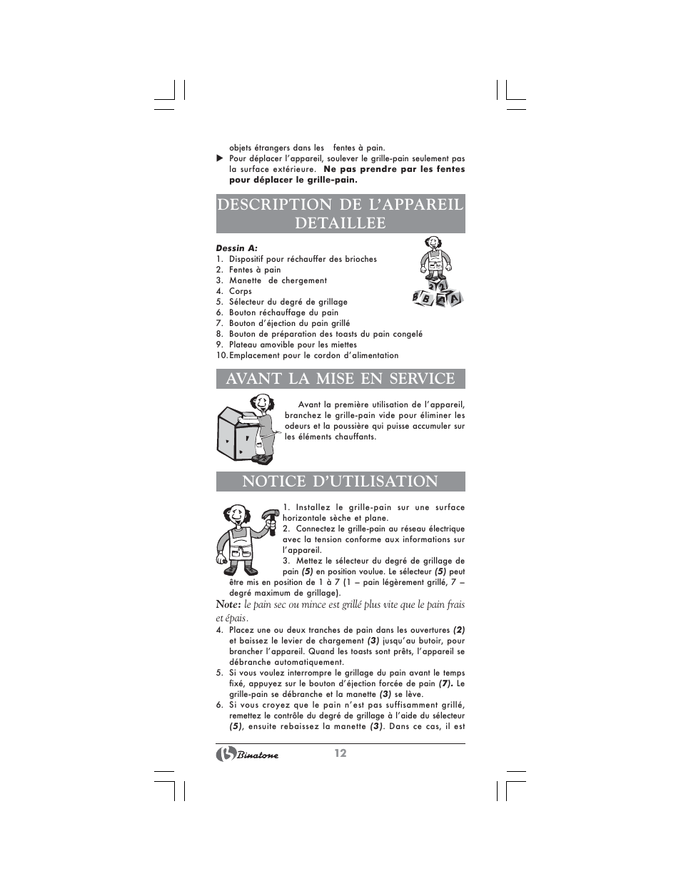 Description de l’appareil detaillee, Avant la mise en service, Notice d’utilisation | Binatone SGT-9902 User Manual | Page 12 / 28