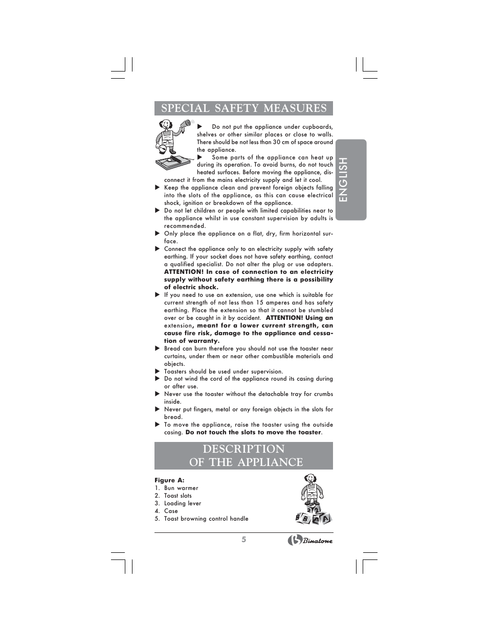 English special safety measures, Description of the appliance | Binatone SGT-9902 User Manual | Page 5 / 28