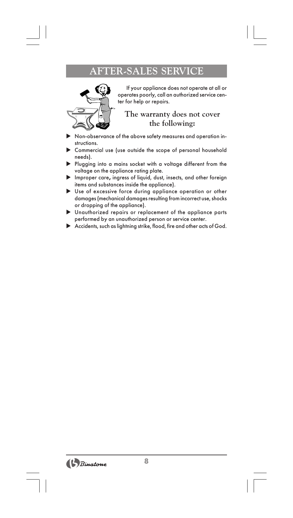 After-sales service | Binatone HD-1603 User Manual | Page 8 / 28