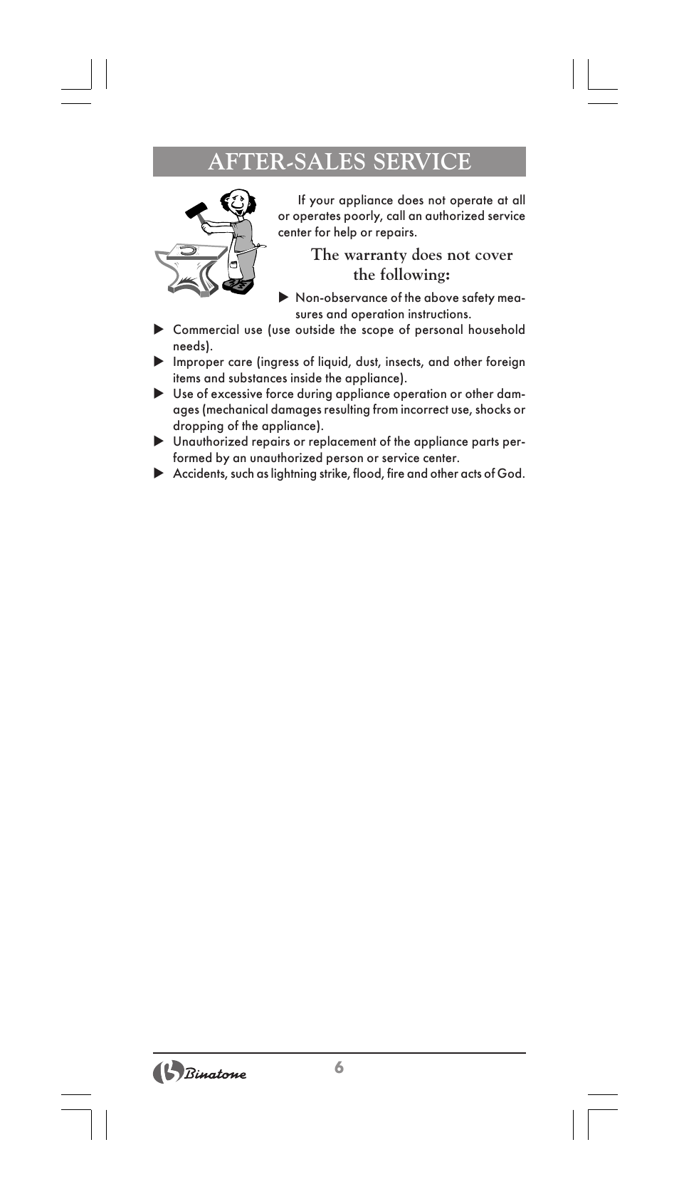 After-sales service | Binatone BS-8001 User Manual | Page 6 / 22