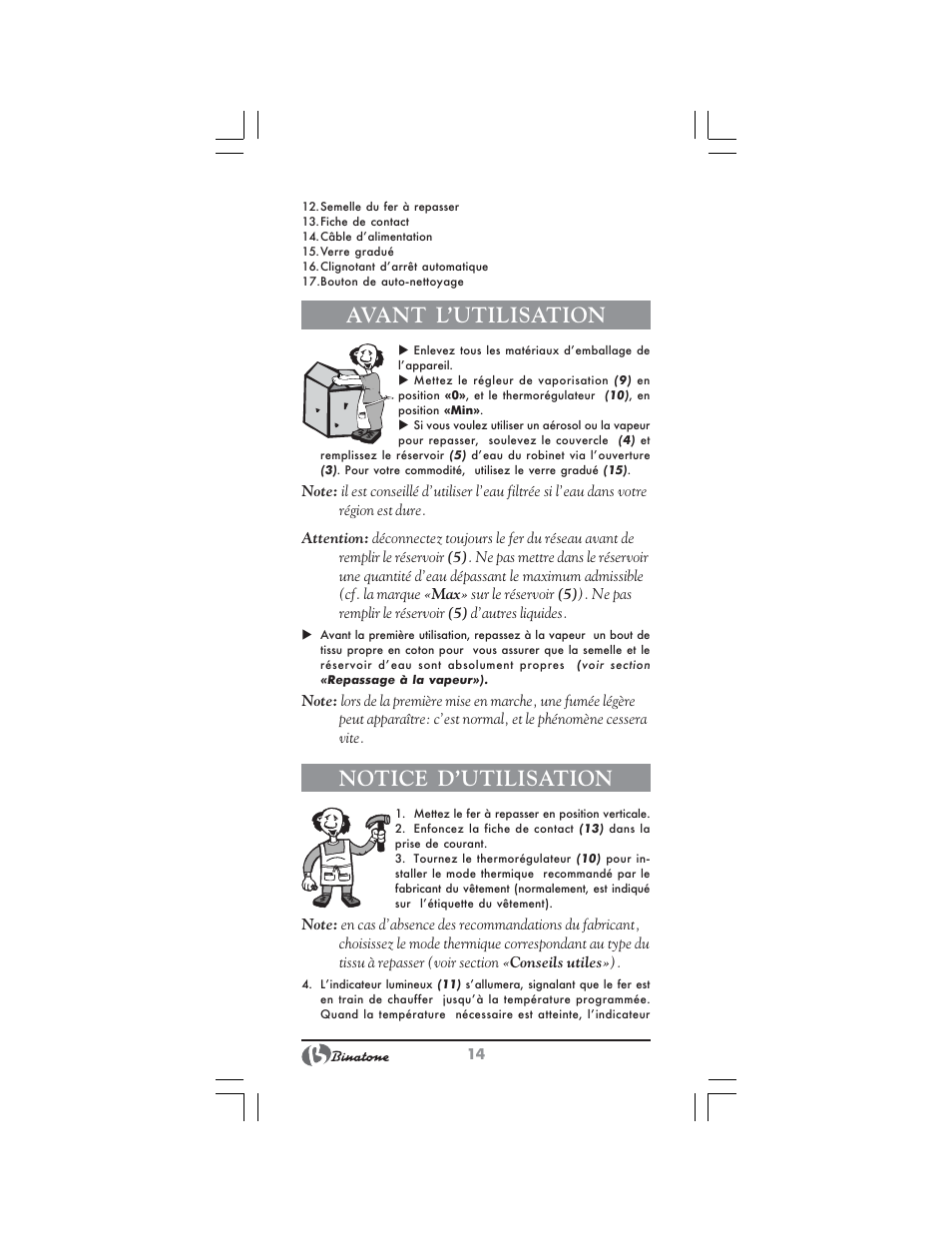 Avant l’utilisation, Notice d’utilisation | Binatone SI-4040 User Manual | Page 14 / 38