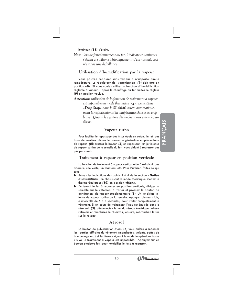 Français | Binatone SI-4040 User Manual | Page 15 / 38