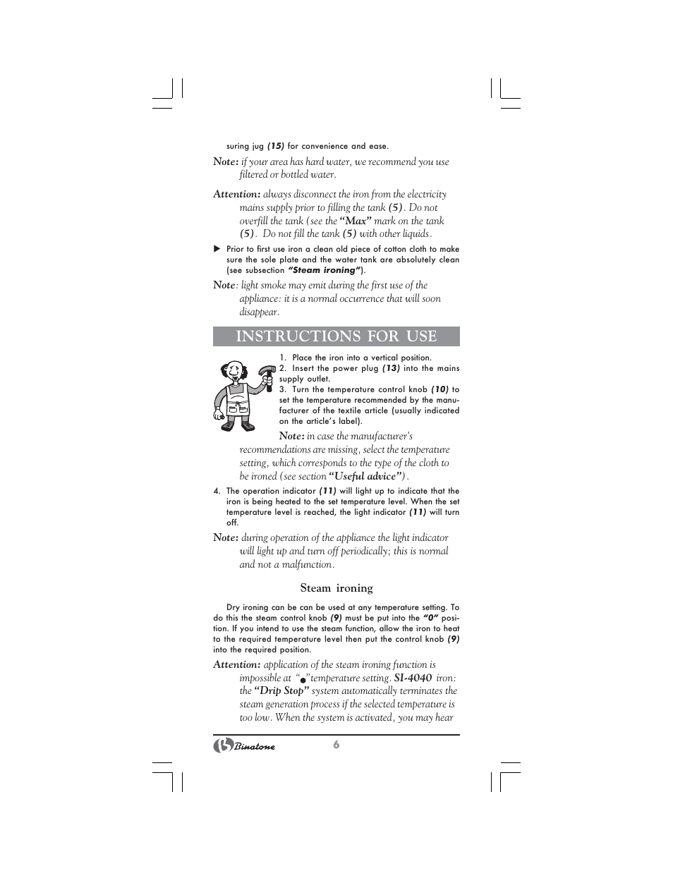 Instructions for use | Binatone SI-4040 User Manual | Page 6 / 38