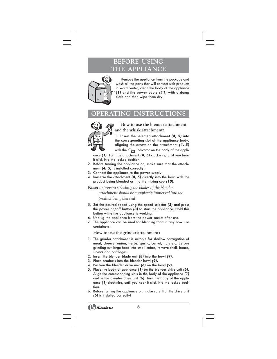 Before using the appliance, Operating instructions | Binatone NHB-7705 User Manual | Page 6 / 32