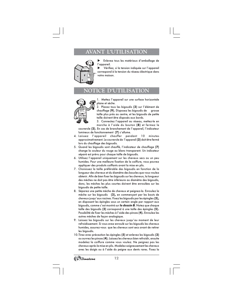 Avant l’utilisation, Notice d’utilisation | Binatone HR-24C User Manual | Page 12 / 28