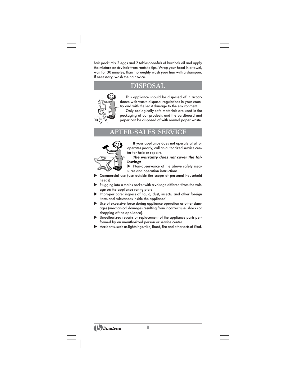 After-sales service, Disposal | Binatone HR-24C User Manual | Page 8 / 28