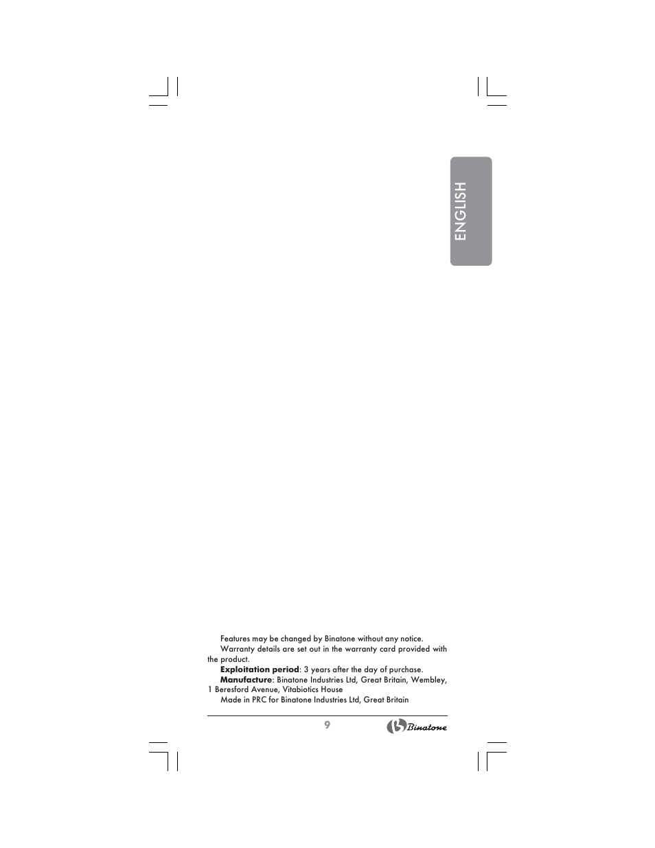 English | Binatone HR-24C User Manual | Page 9 / 28