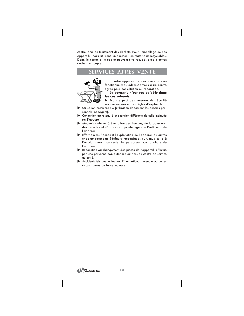 Services apres vente | Binatone MRT-8802 User Manual | Page 14 / 28
