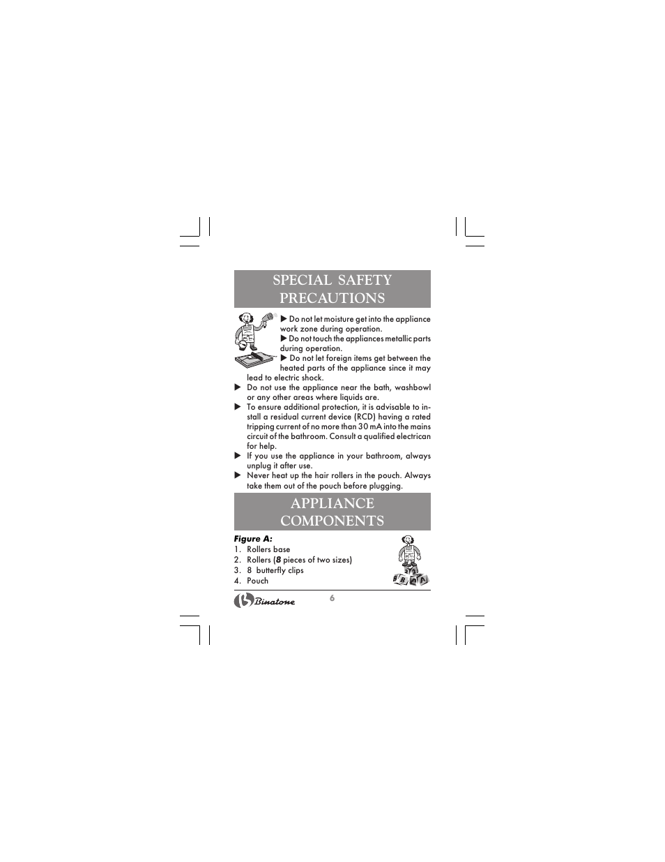 Special safety precautions, Appliance components | Binatone HR-09 User Manual | Page 6 / 48