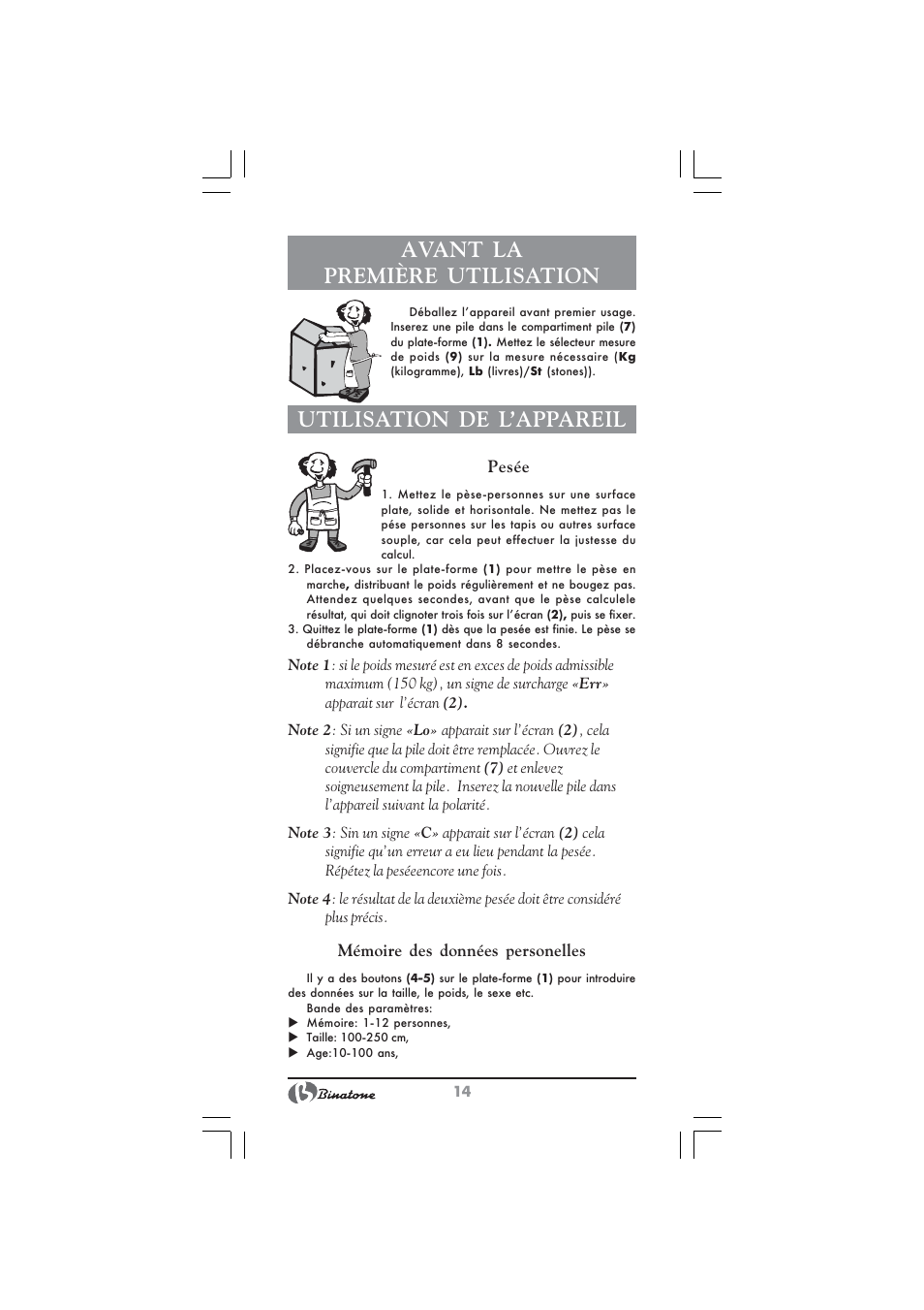 Avant la première utilisation, Utilisation de l’appareil | Binatone BS-8045 User Manual | Page 14 / 36