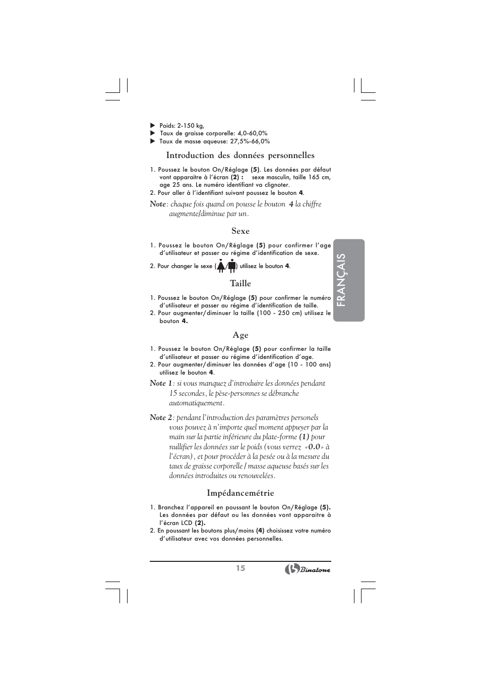 Français | Binatone BS-8045 User Manual | Page 15 / 36