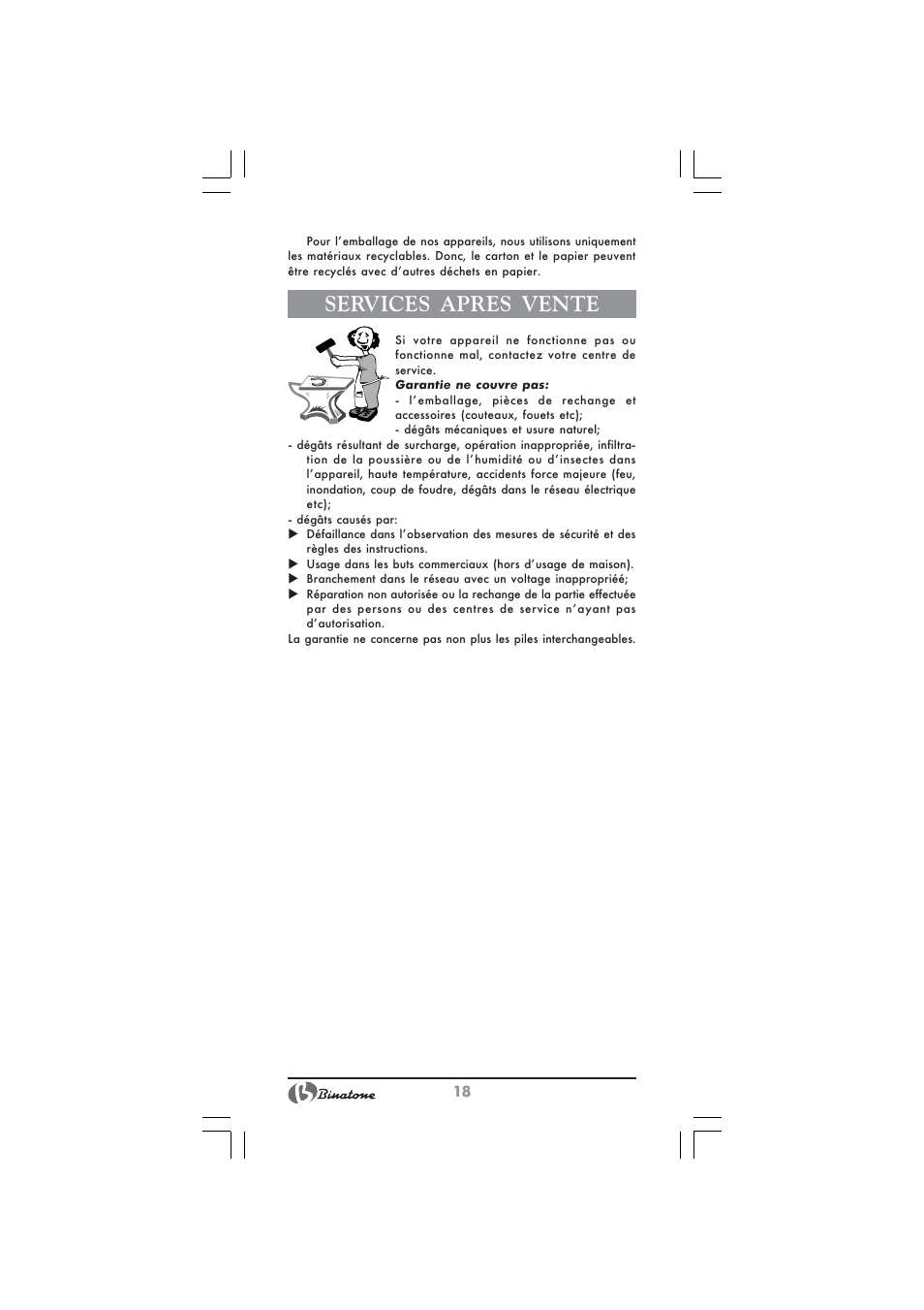 Services apres vente | Binatone BS-8045 User Manual | Page 18 / 36