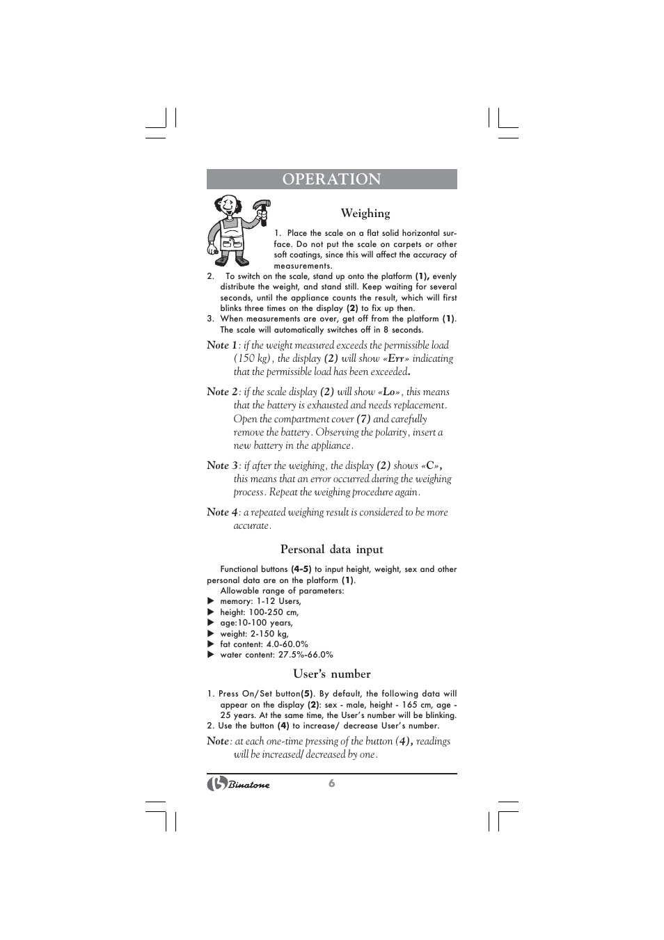 Operation | Binatone BS-8045 User Manual | Page 6 / 36