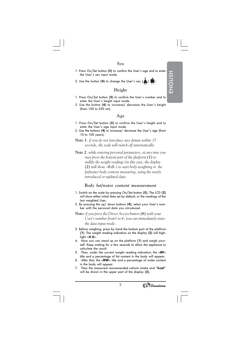 English | Binatone BS-8045 User Manual | Page 7 / 36