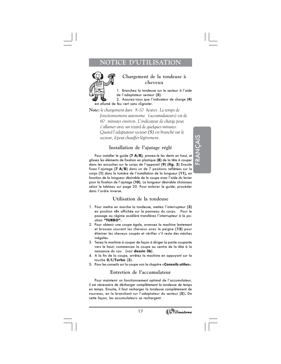 Français notice d’utilisation | Binatone HC-430 User Manual | Page 17 / 38