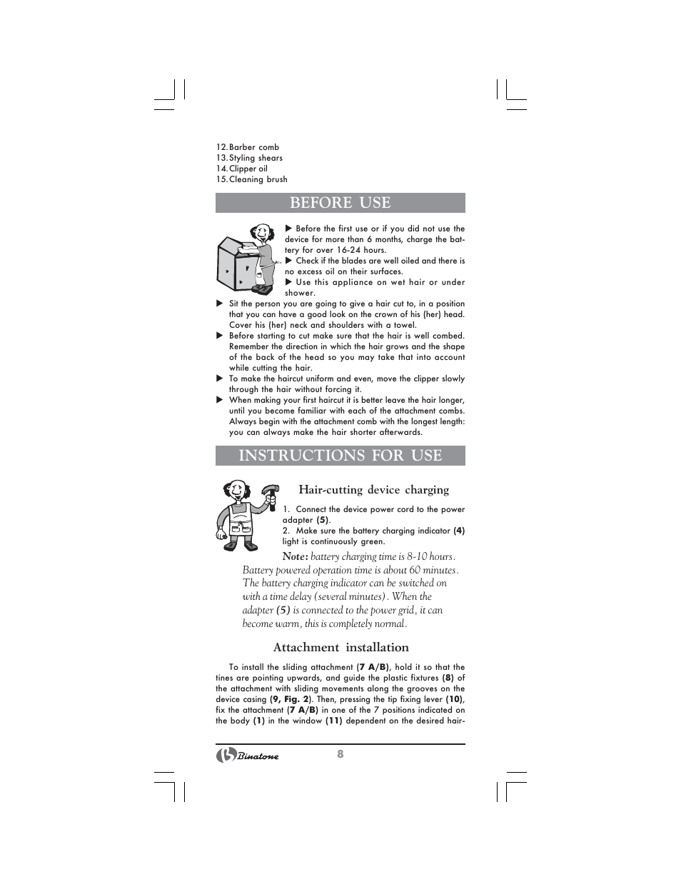 Before use, Instructions for use | Binatone HC-430 User Manual | Page 8 / 38