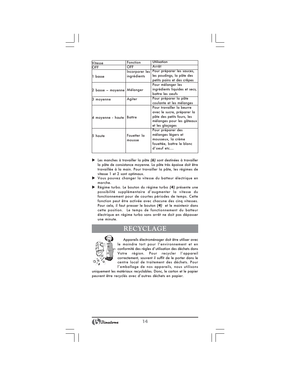 Recyclage | Binatone HM-155B User Manual | Page 14 / 28