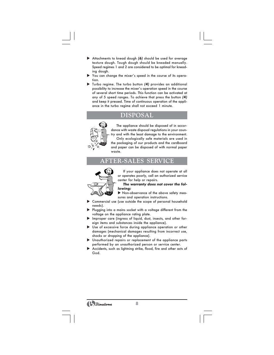 Disposal, After-sales service | Binatone HM-155B User Manual | Page 8 / 28
