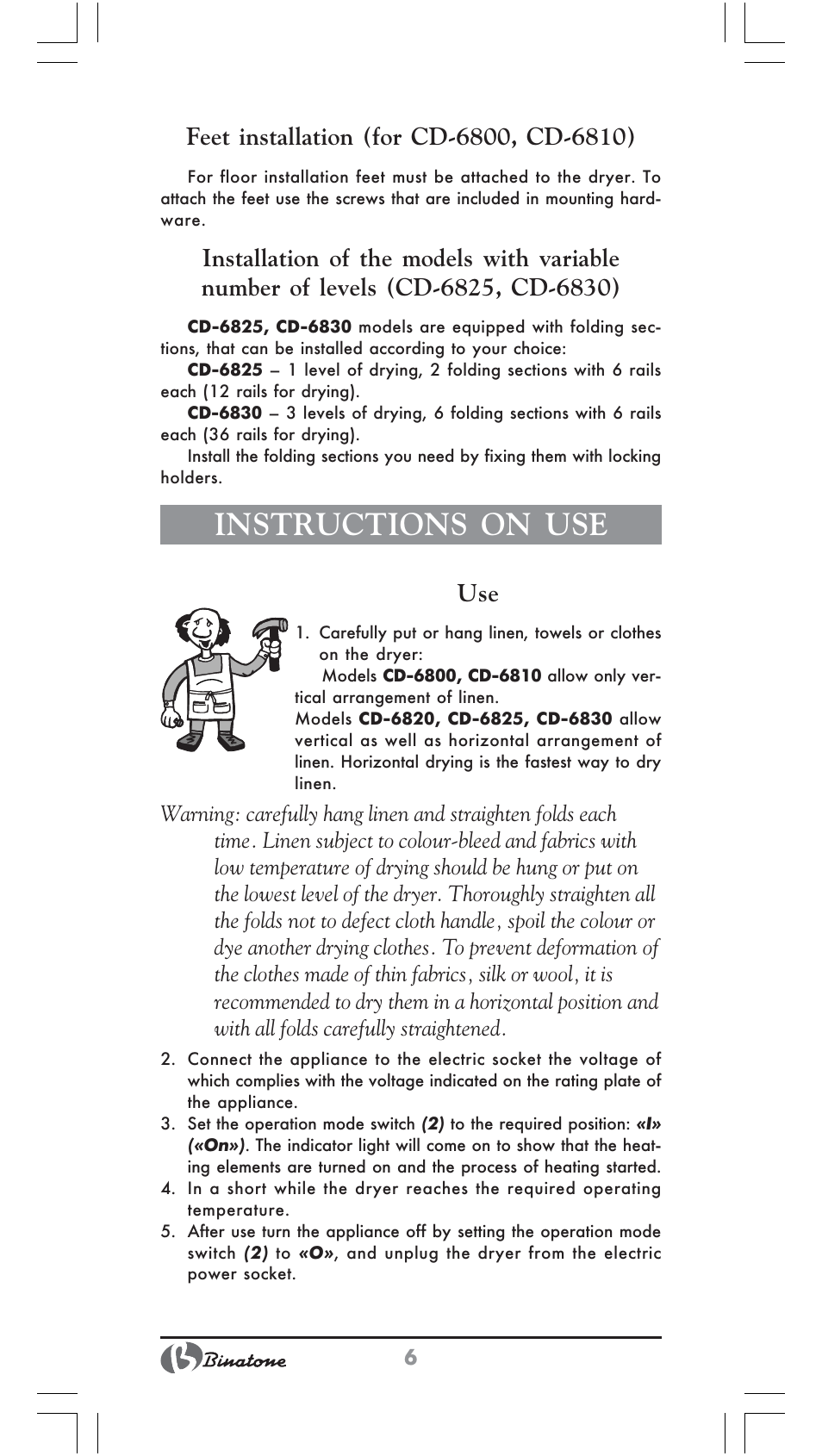 Instructions on use | Binatone CD-6800 User Manual | Page 6 / 28