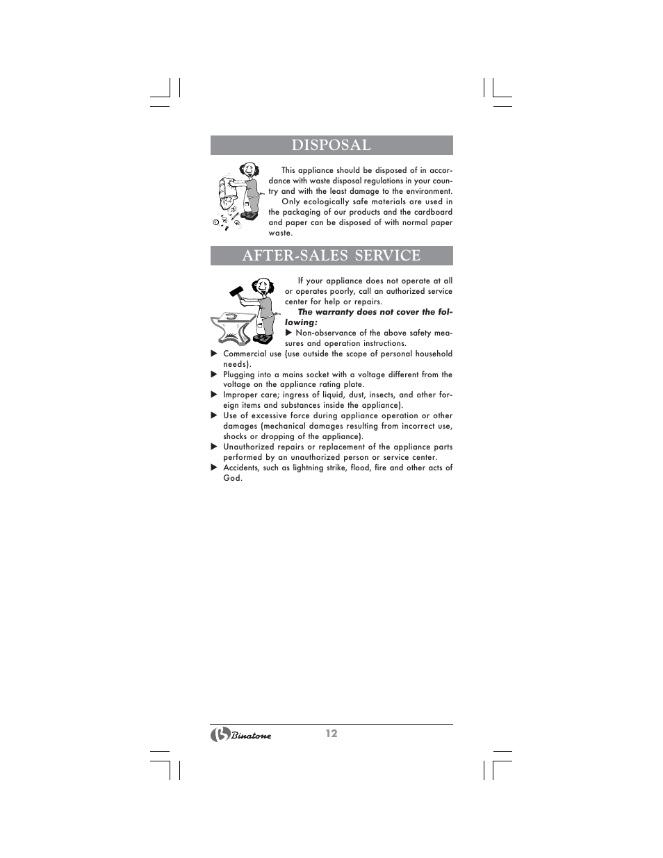 Disposal, After-sales service | Binatone HC-403 User Manual | Page 12 / 40