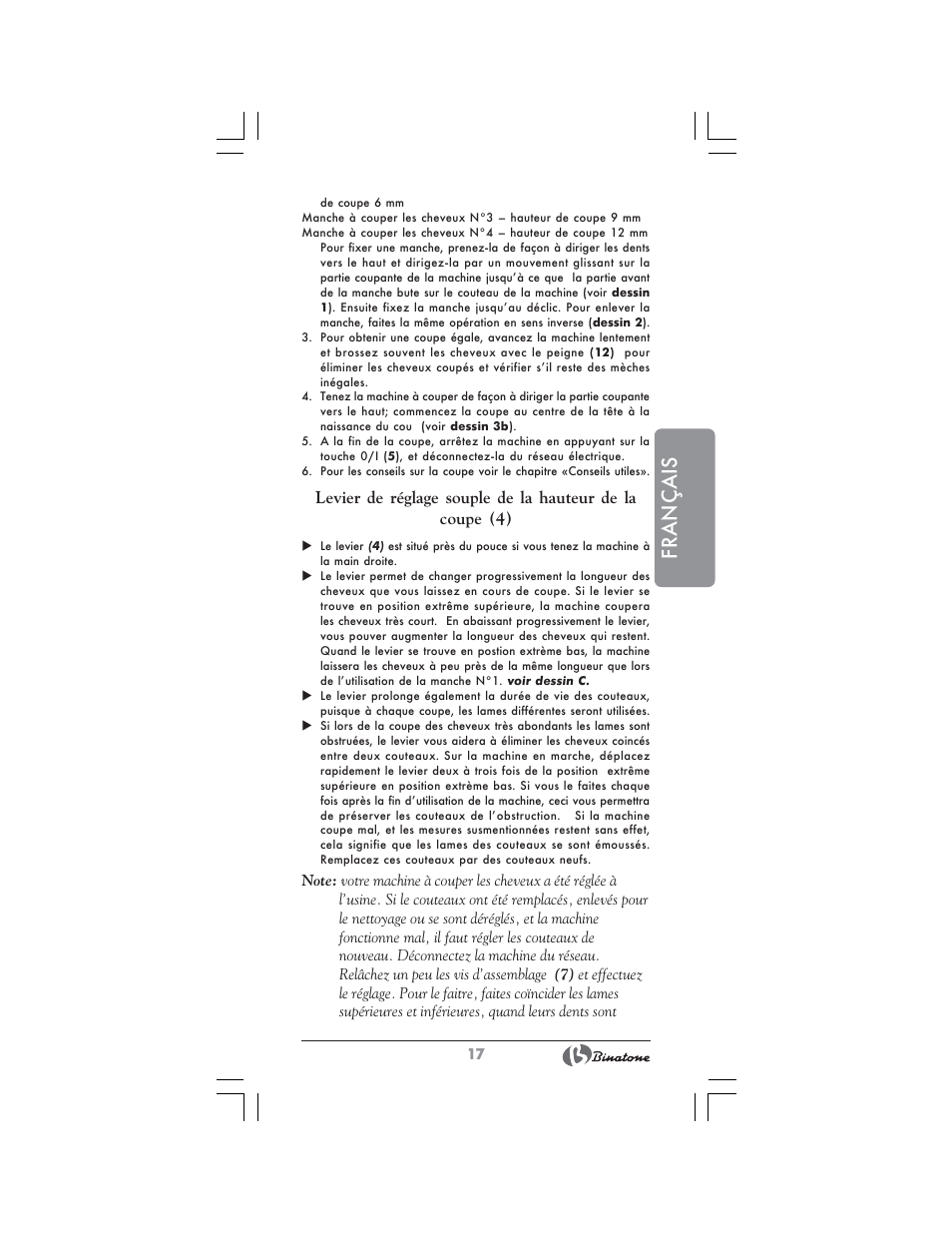 Français | Binatone HC-403 User Manual | Page 17 / 40