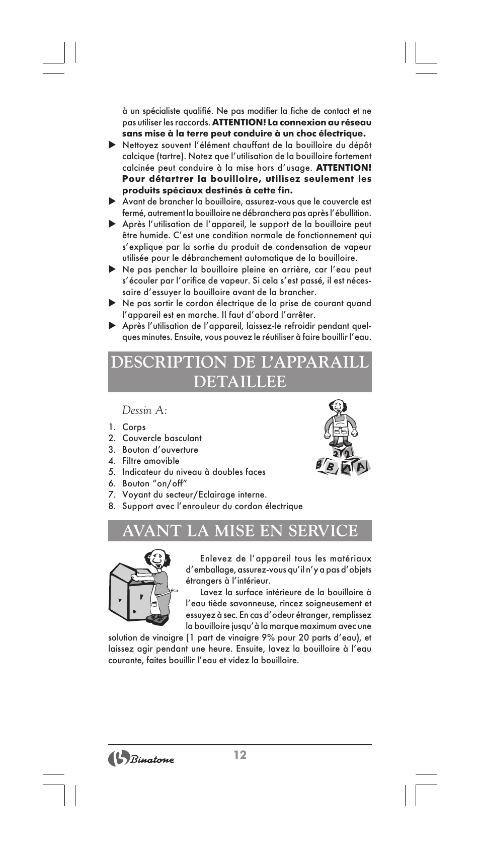 Description de l’apparaill detaillee, Avant la mise en service | Binatone CEJ-3500i User Manual | Page 12 / 30