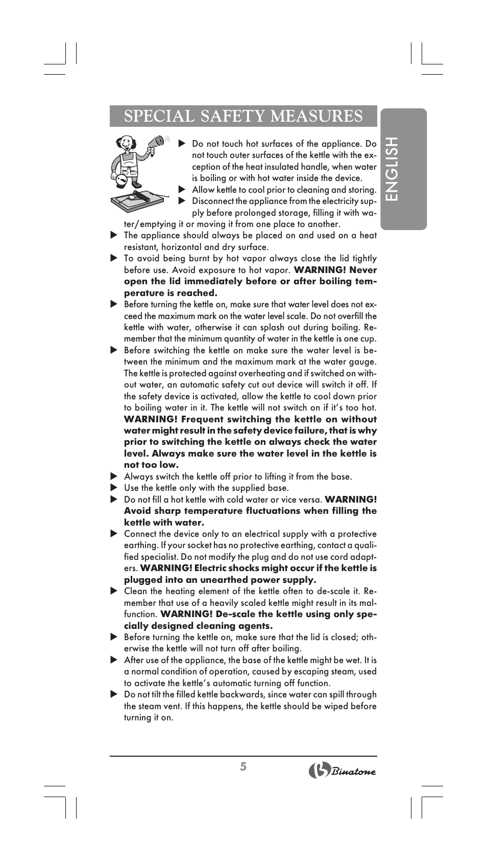 English special safety measures | Binatone CEJ-3500i User Manual | Page 5 / 30