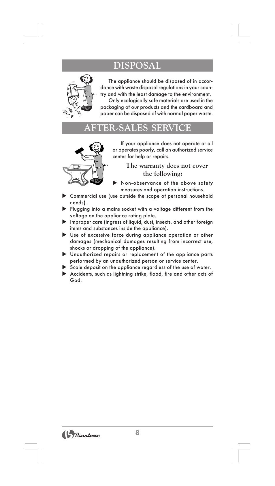 Disposal, After-sales service | Binatone CEJ-3500i User Manual | Page 8 / 30