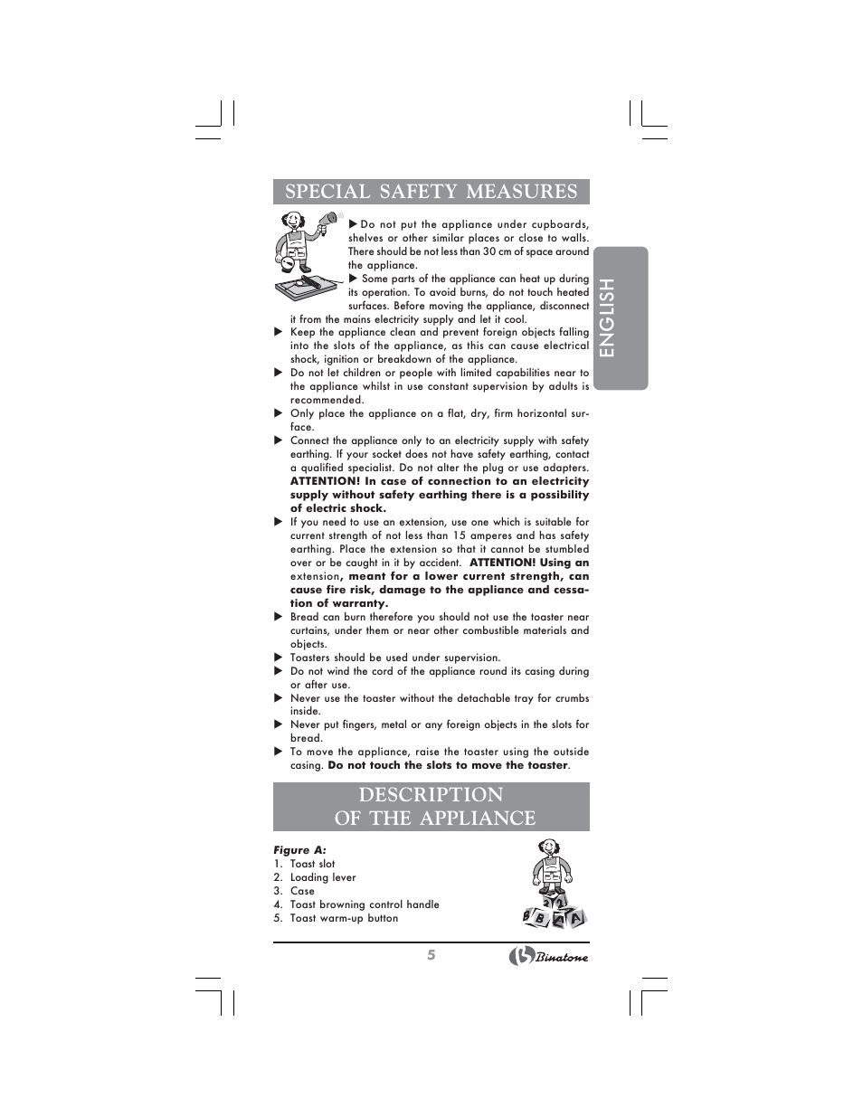 English special safety measures, Description of the appliance | Binatone SGT-9901 User Manual | Page 5 / 28