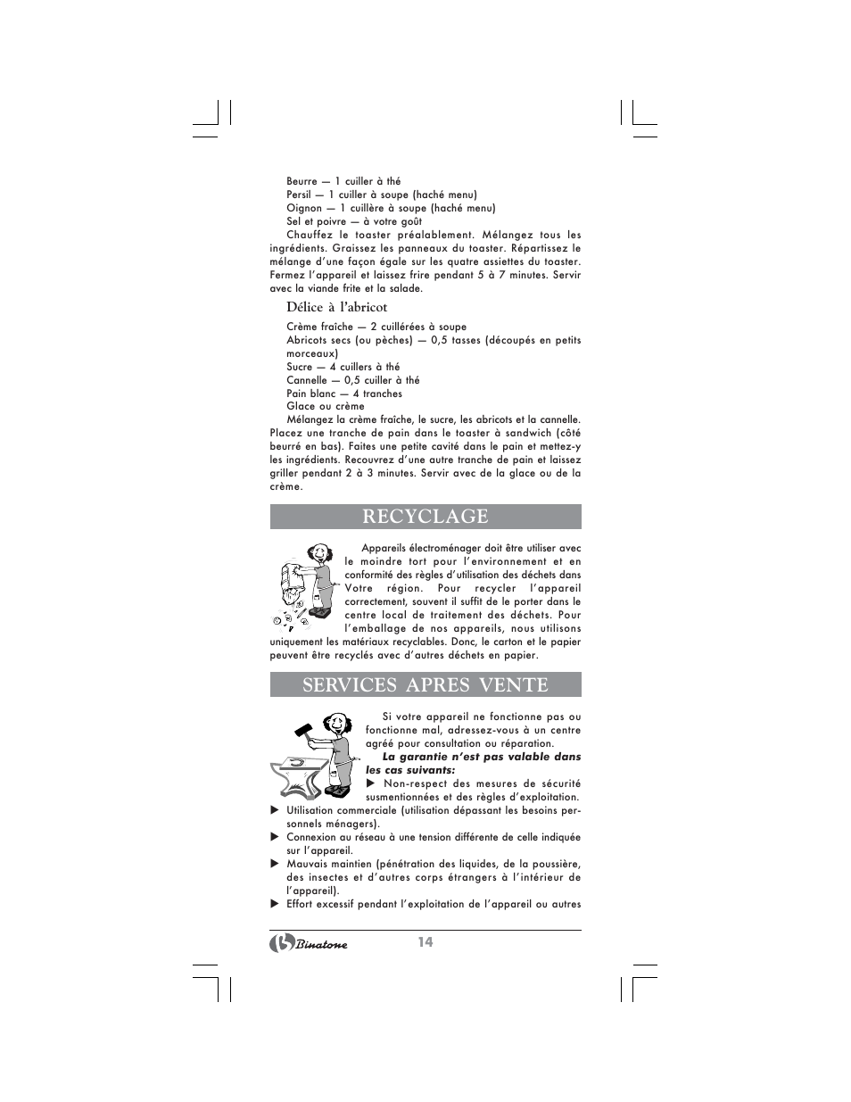 Recyclage, Services apres vente | Binatone ST-555 User Manual | Page 14 / 28
