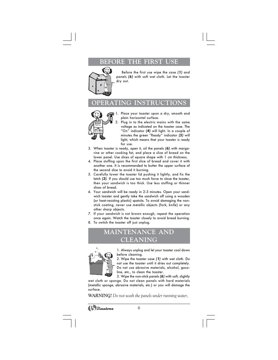 Before the first use, Operating instructions, Maintenance and cleaning | Binatone ST-555 User Manual | Page 6 / 28
