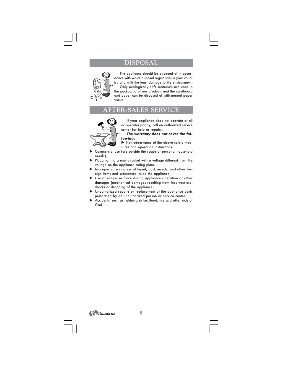 Disposal, After-sales service | Binatone ST-555 User Manual | Page 8 / 28
