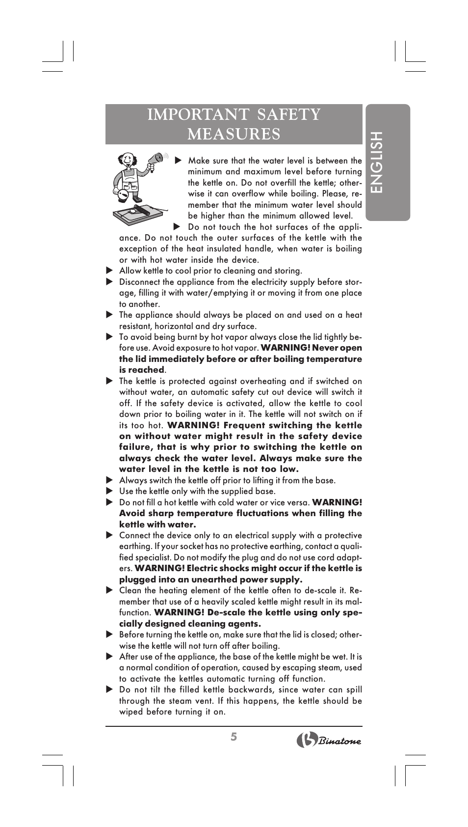 English important safety measures | Binatone MEJ-1780 User Manual | Page 5 / 30