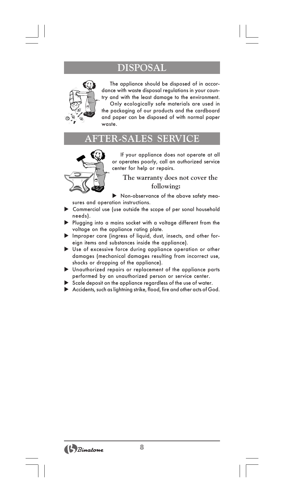 Disposal, After-sales service | Binatone MEJ-1780 User Manual | Page 8 / 30