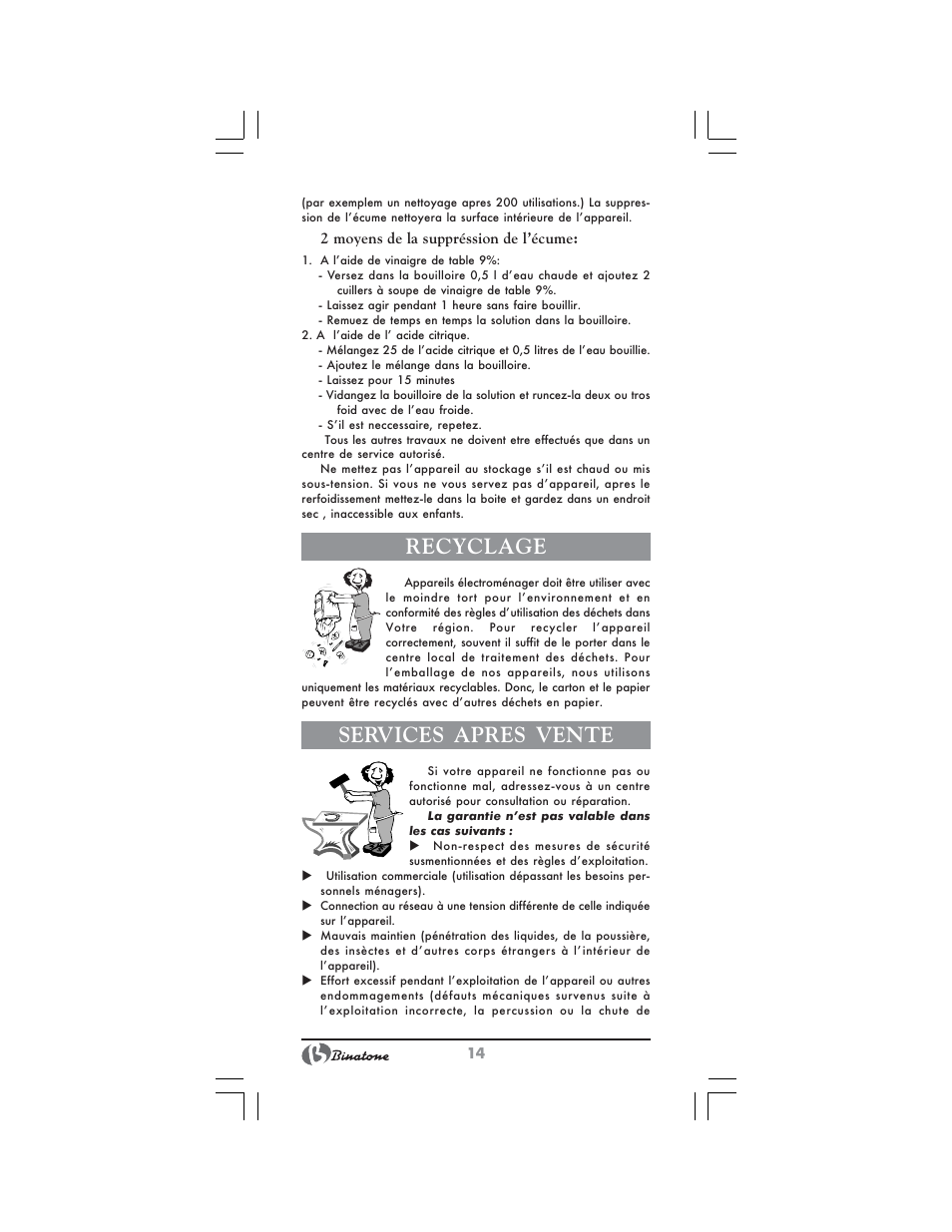 Recyclage, Services apres vente | Binatone CEJ-3300 User Manual | Page 14 / 28
