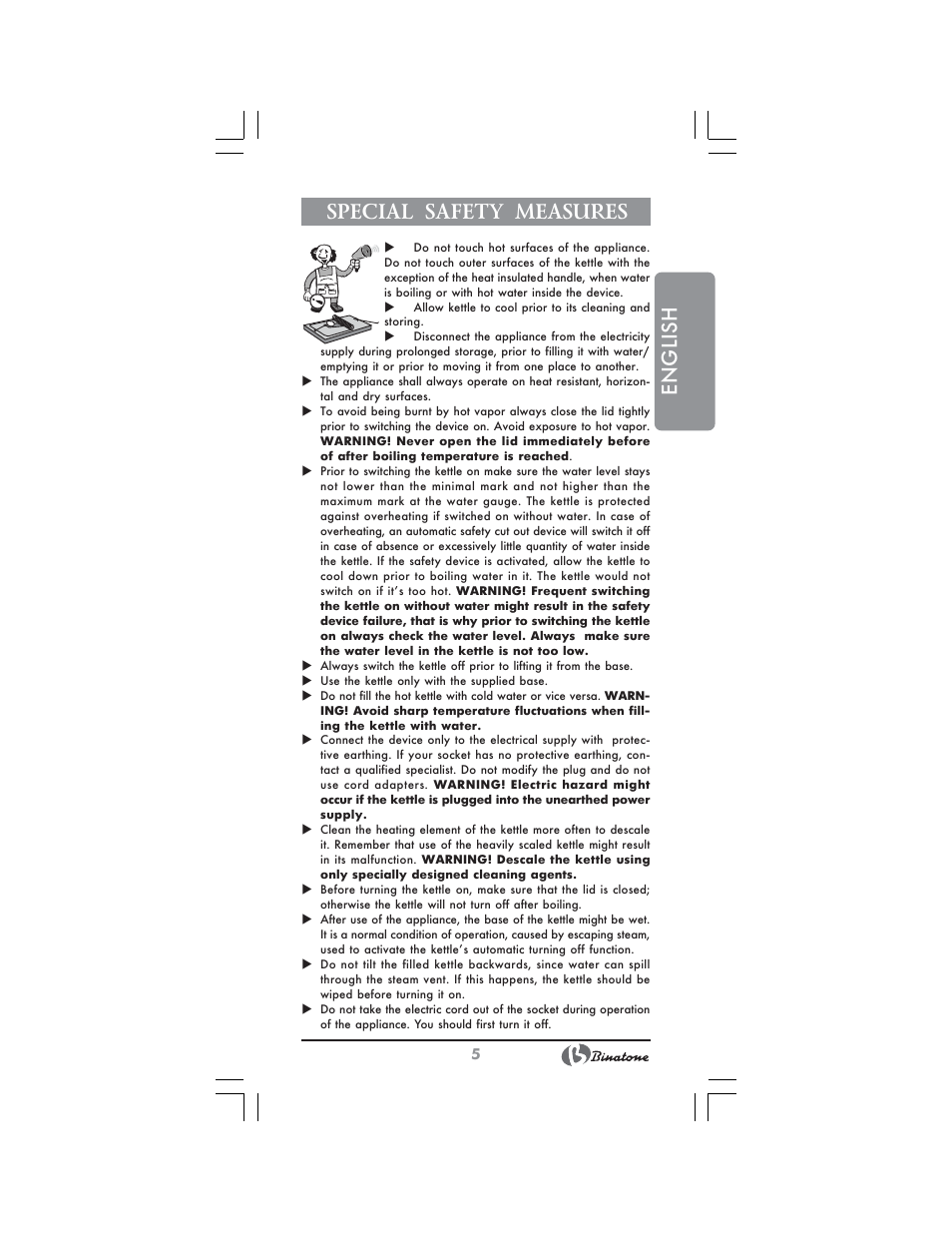 English special safety measures | Binatone CEJ-3300 User Manual | Page 5 / 28