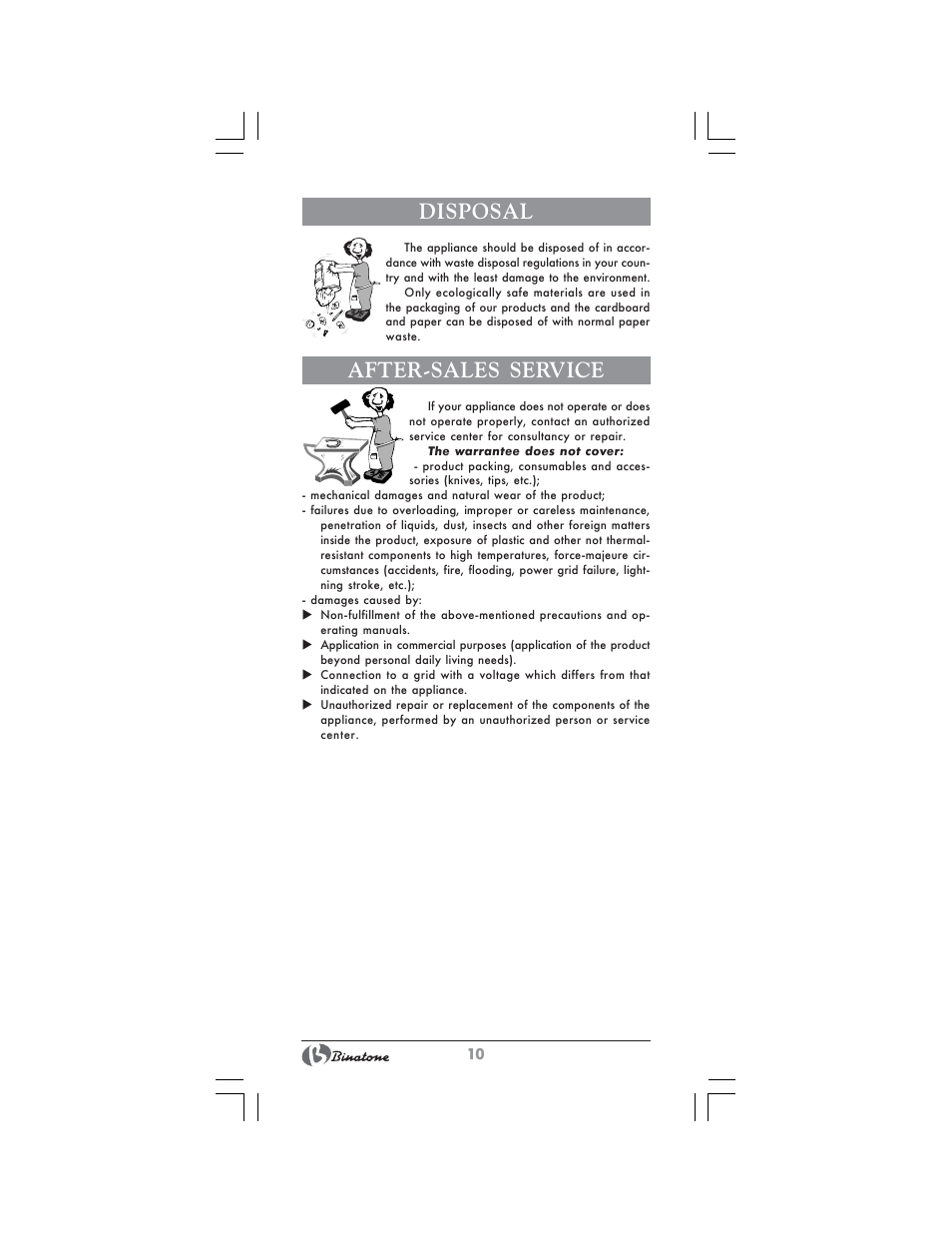 Disposal, After-sales service | Binatone MRFP-8807 User Manual | Page 10 / 36
