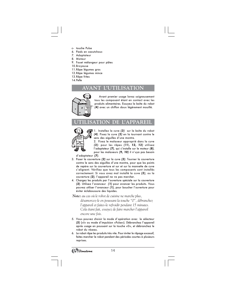 Avant l’utilisation, Utilisation de l’appareil | Binatone MRFP-8807 User Manual | Page 14 / 36
