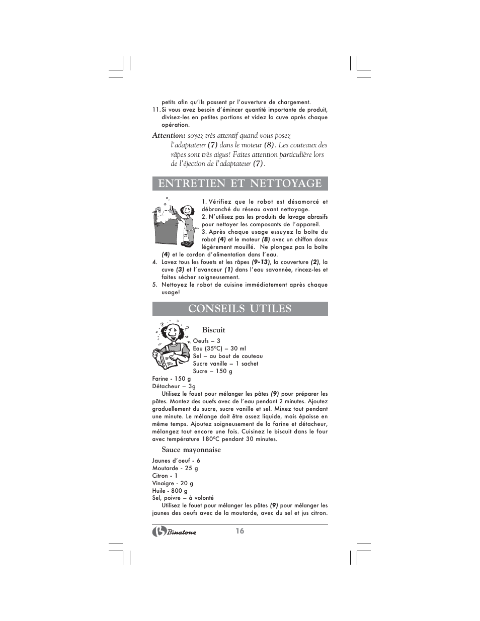 Entretien et nettoyage, Conseils utiles | Binatone MRFP-8807 User Manual | Page 16 / 36